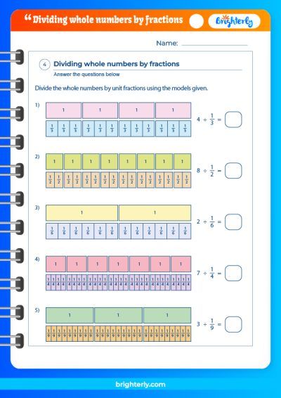 whole numbers divided by fractions worksheet