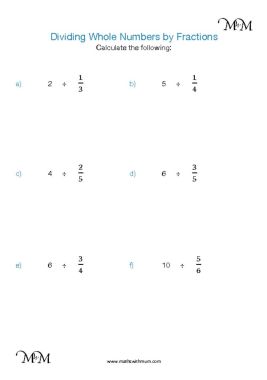whole numbers divided by fractions worksheet