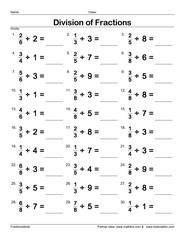 Divide fraction by whole number game, worksheet, quiz, flash card