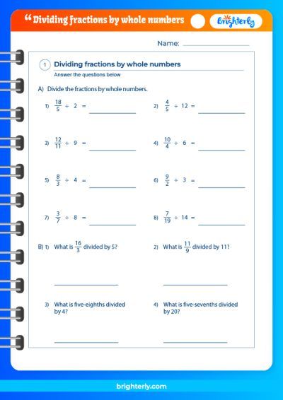 whole numbers divided by fractions worksheet
