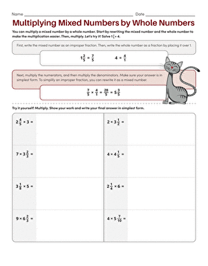 Multiplying Mixed Numbers by Whole Numbers | Worksheet 