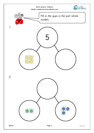 Part whole models - Addition Maths Worksheets for Later Reception ...