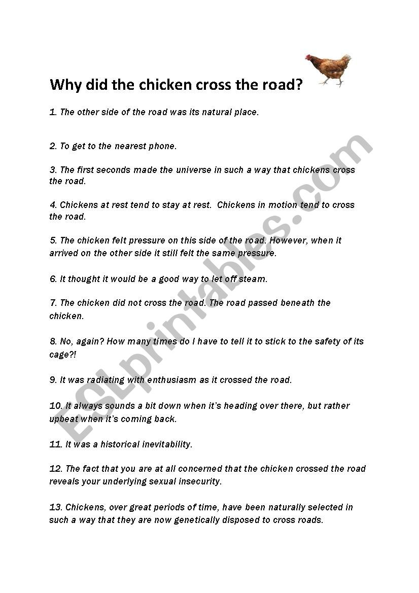 why did the chicken cross the road math worksheet answers