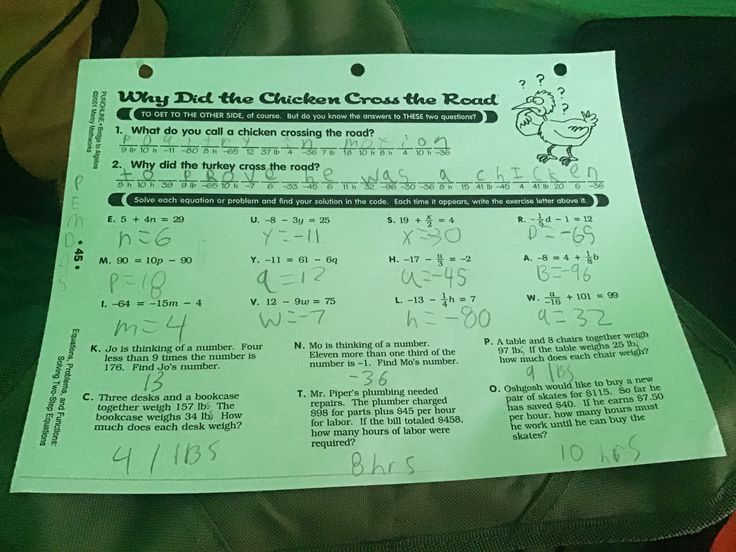 why did the turkey cross the road math worksheet