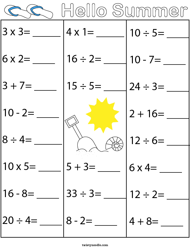 Summer Math Practice Math Worksheet - Twisty Noodle