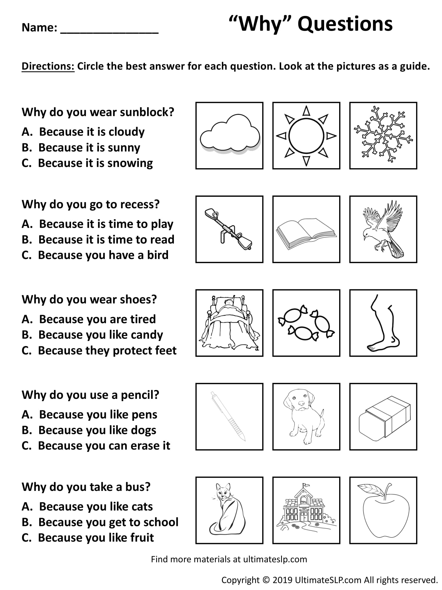 Why Questions Worksheet 1 - Ultimate SLP - Worksheets Library