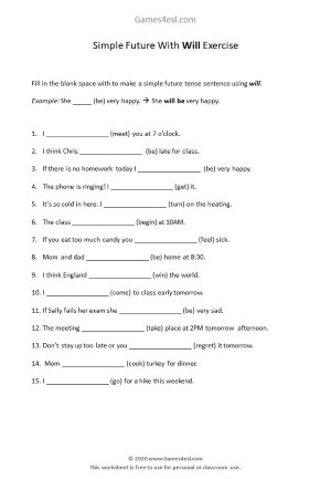 Free Future Tense Worksheets | Games4esl