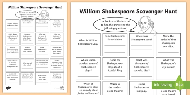 William Shakespeare Scavenger Hunt - KS2 (Lehrer gemacht)