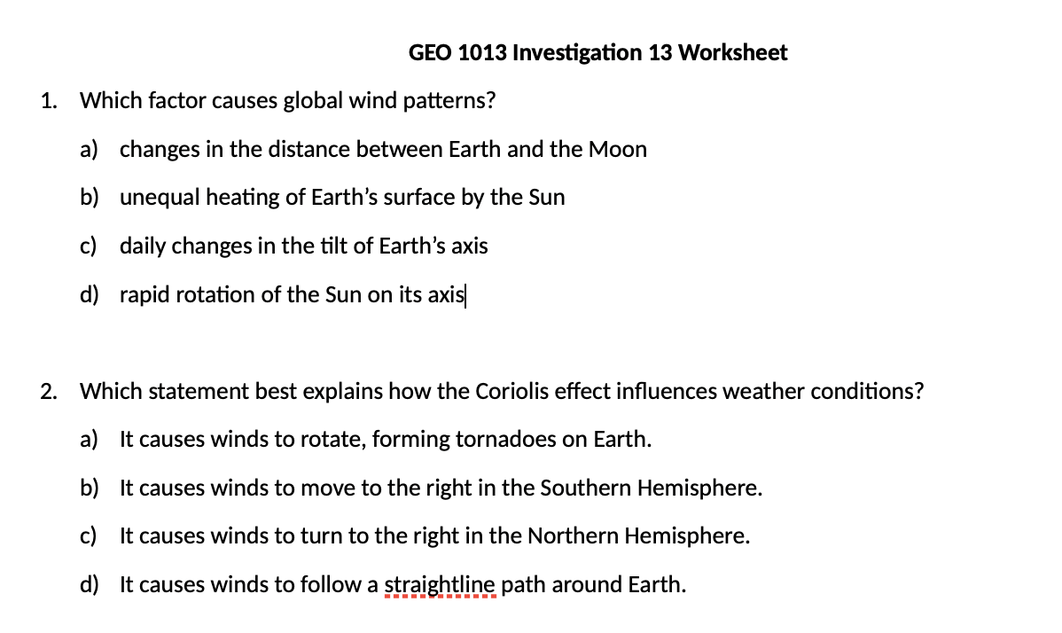 Solved GEO 1013 Investigation 13 Worksheet 1. Which factor | Chegg.com