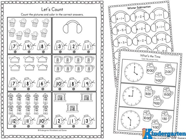 ❄ FREE Winter Math Worksheets for Kindergarten