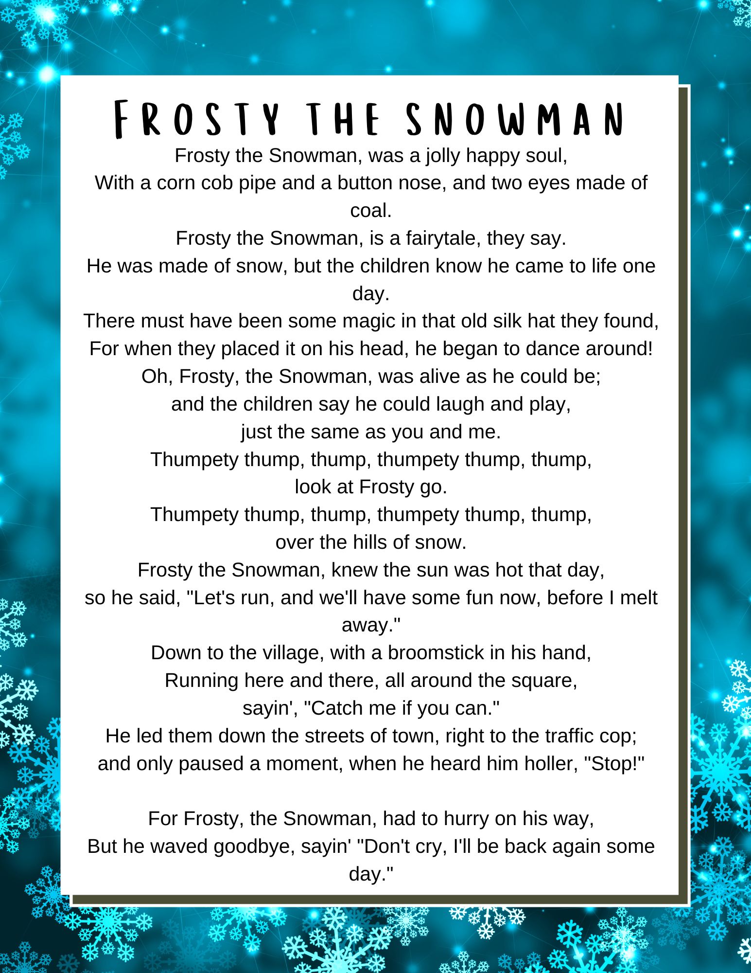 winter wonderland lyrics printable version