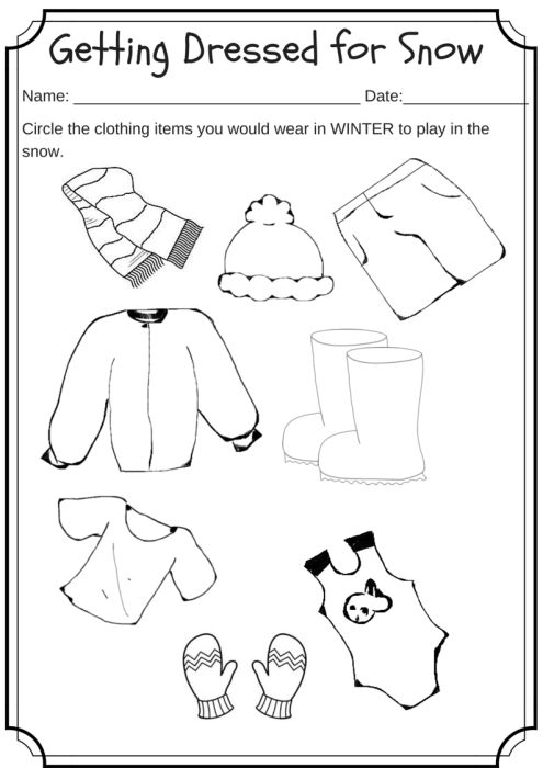 Winter Weather Wear Preschool Worksheet - What would you wear on a ...