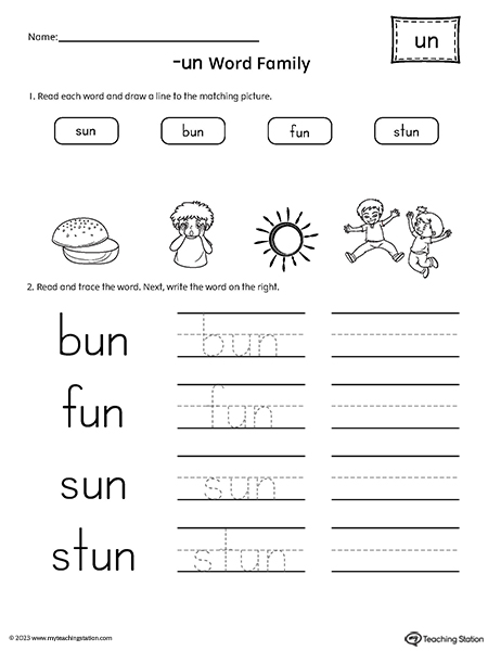 UN Word Family Match Pictures and Write Simple Words Worksheet ...