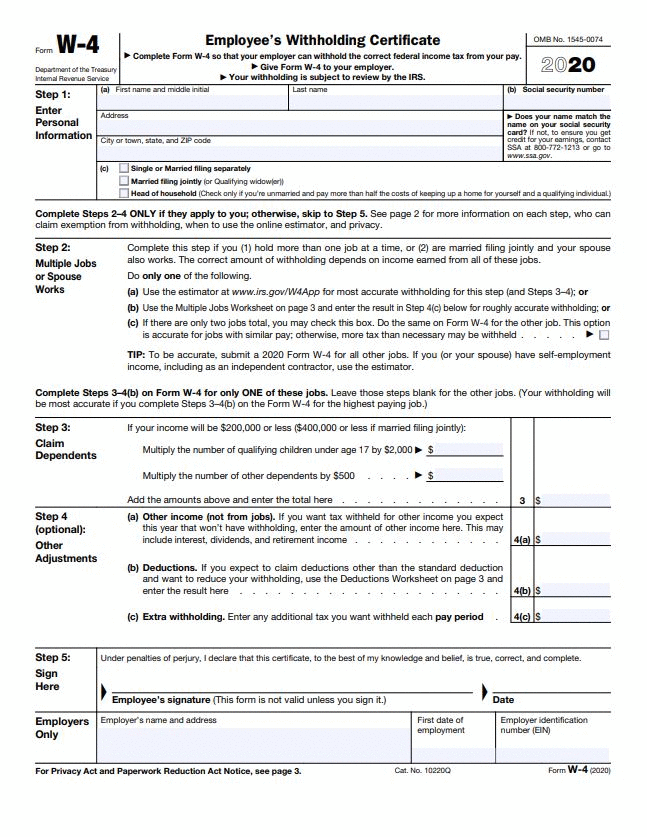 Form W-4, Employees Withholding Allowance Certificate (Federal)
