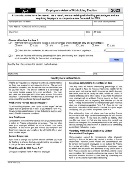 Arizona Form A-4 Effective January 31, 2023 | Wallace, Plese + Dreher