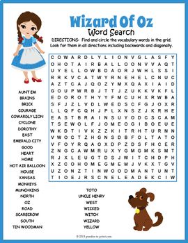 wizard of oz worksheet