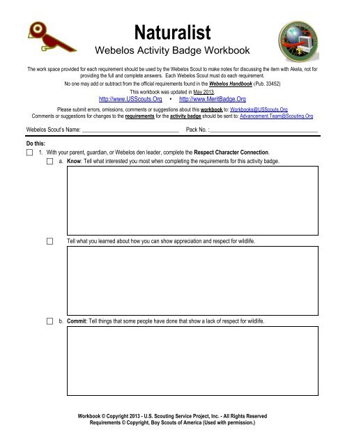 Naturalist worksheet - US Scouting Service Project