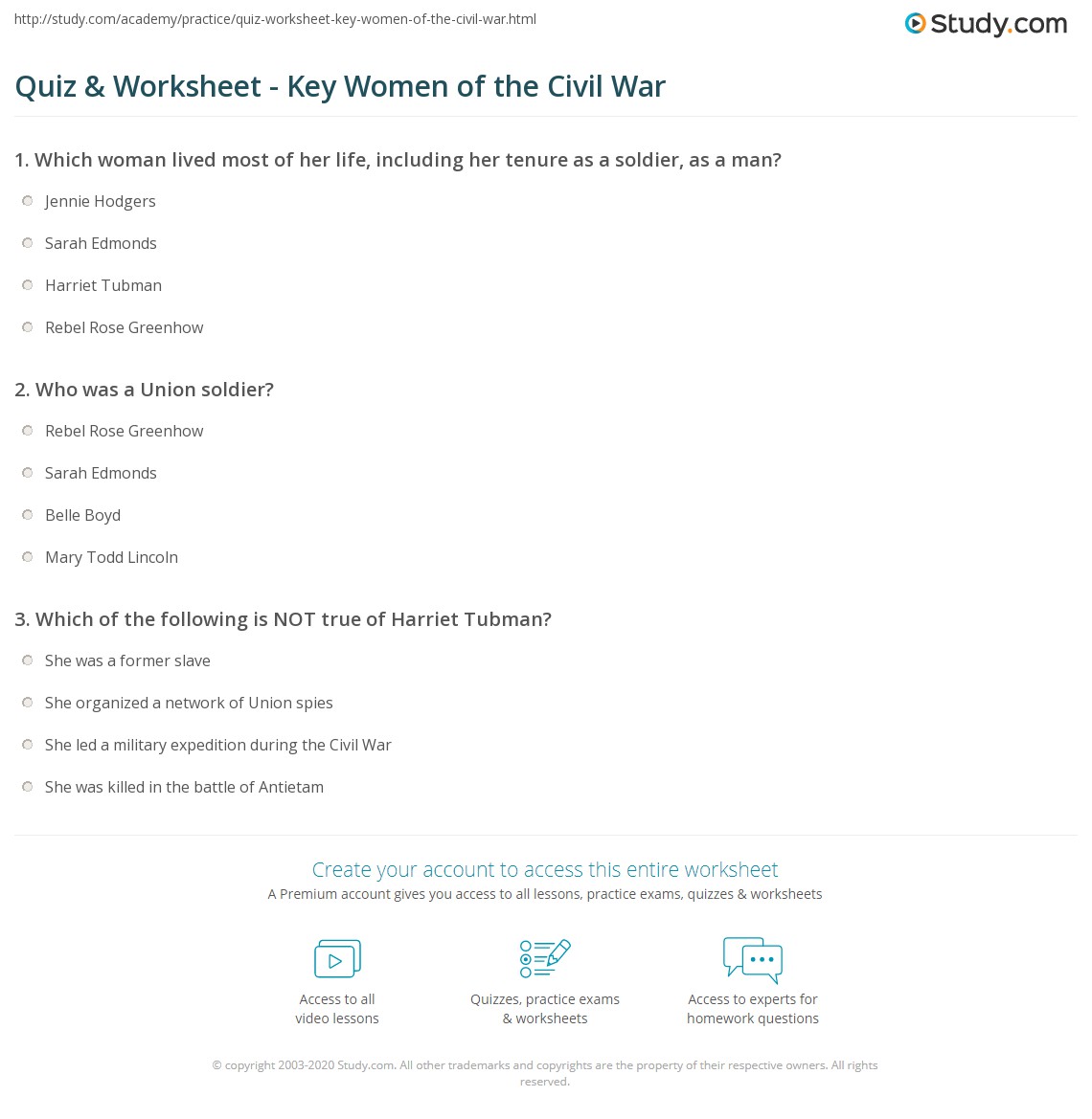 women of the civil war worksheet answer