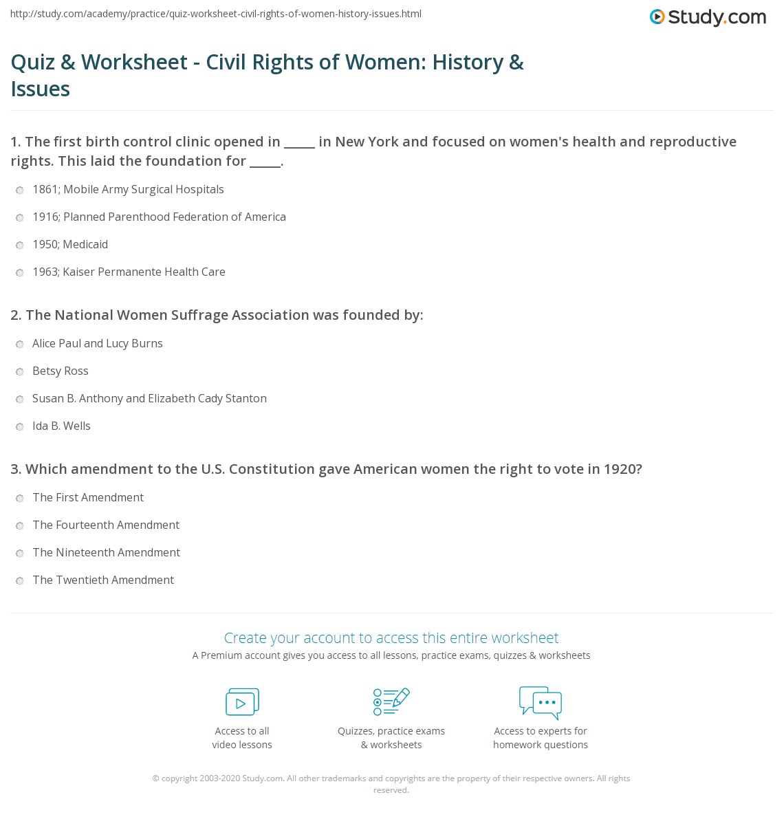 women s issues worksheet