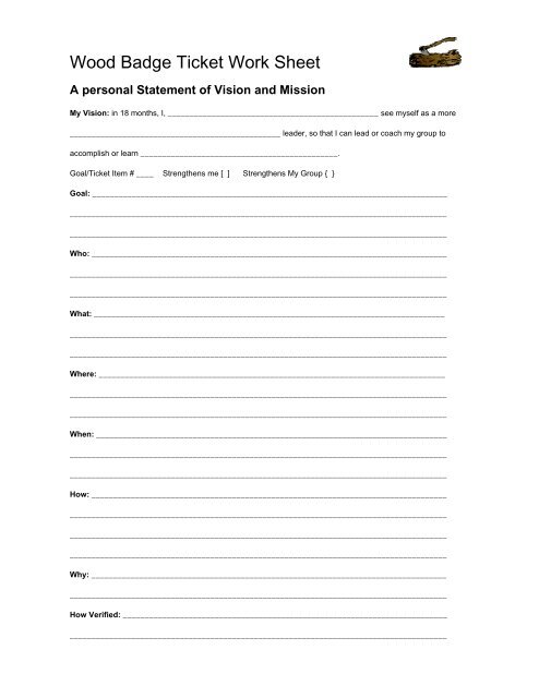wood badge ticket worksheet