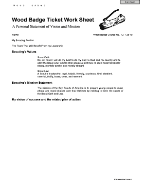 wood badge ticket worksheet