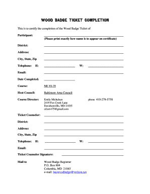 wood badge ticket worksheet