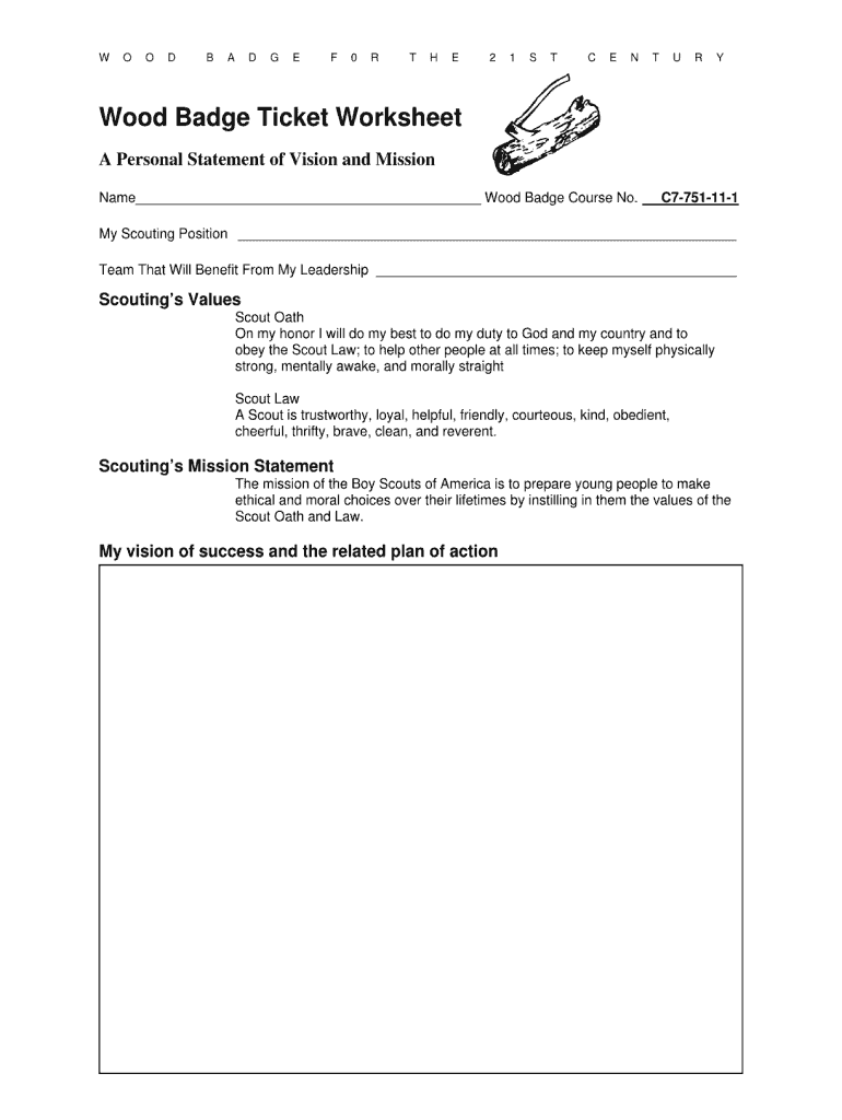 wood badge ticket worksheet