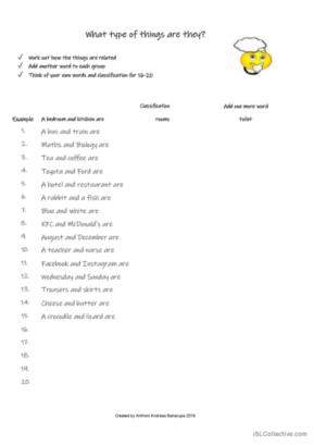 19 Associations English ESL worksheets pdf &  doc