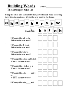 Building Words - The Strongest One (2) Worksheet for 3rd - 4th ...