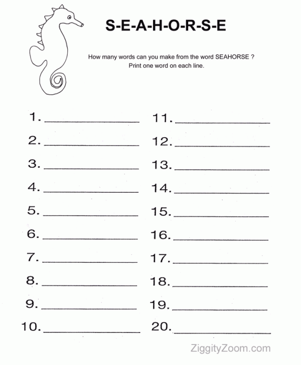 Seahorse Word Maker Worksheet -