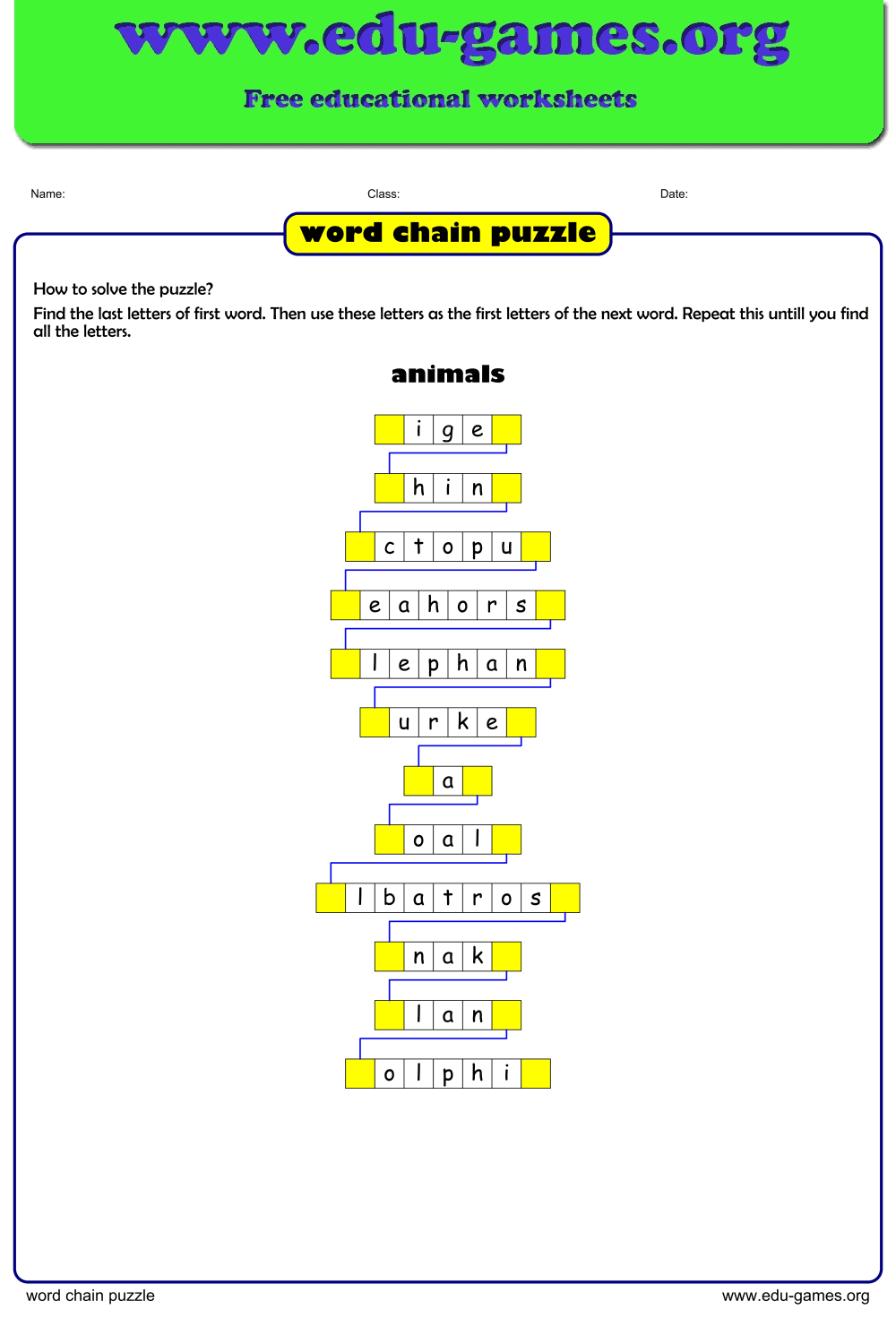 Free word chain maker worksheets Worksheets Library