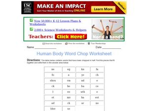 Human Body Word Chop Worksheet Worksheet for 6th - 8th Grade ...