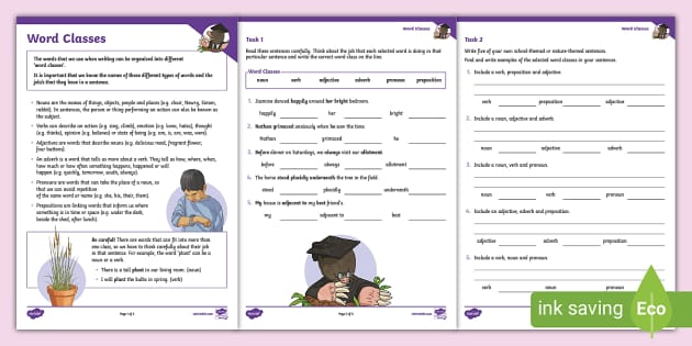 Word Classes Activity Sheets (teacher made) - Twinkl