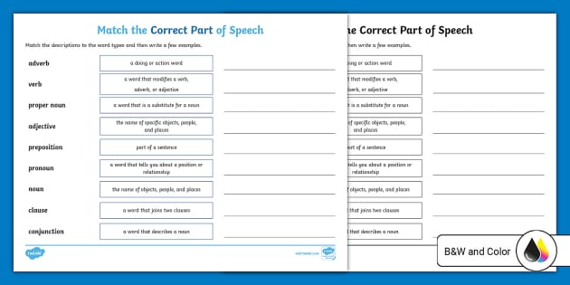 Printable Word Classes Worksheet for Kids | Twinkl USA