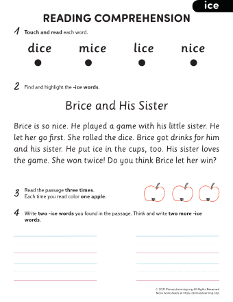 ICE Word Family Reading Comprehension  