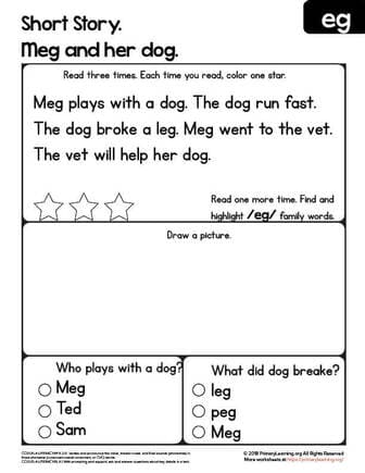 EG Word Family Reading Comprehension Worksheet  