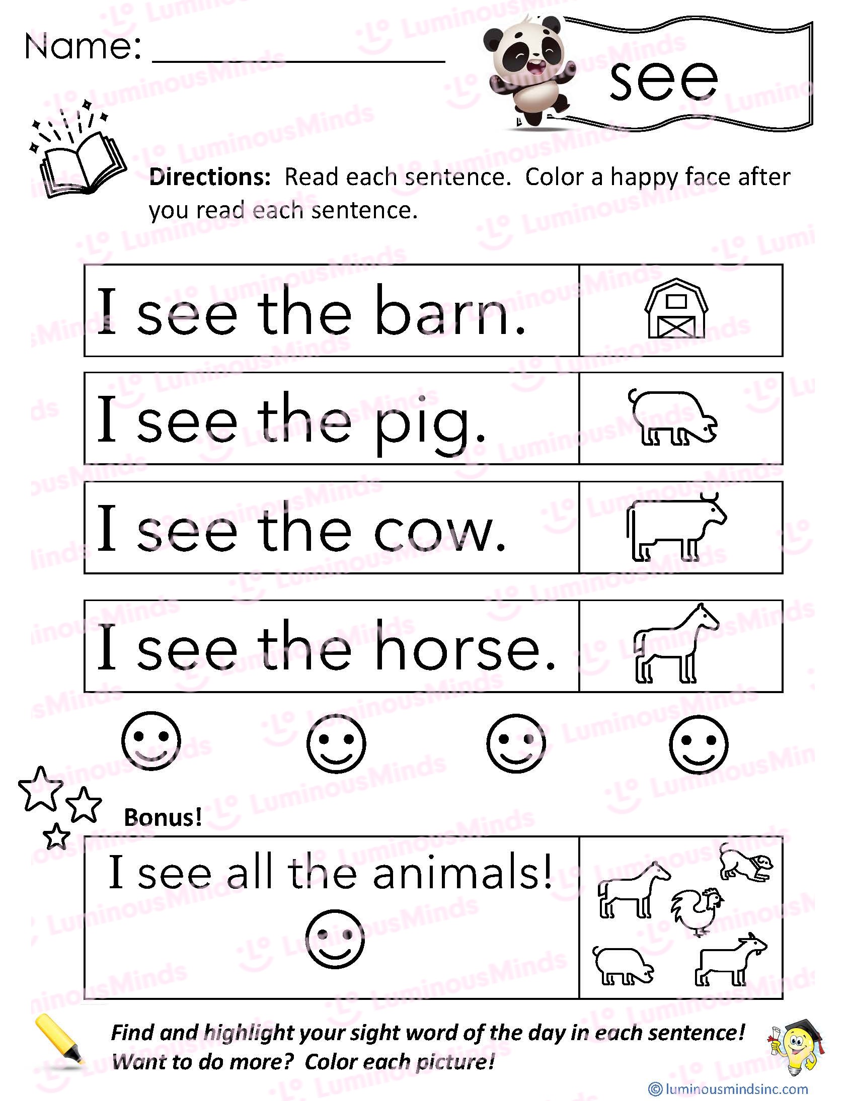 Reading with Sight Word: see