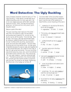 Word Detective - Ugly Duckling | Context Clues Worksheets for 2nd ...