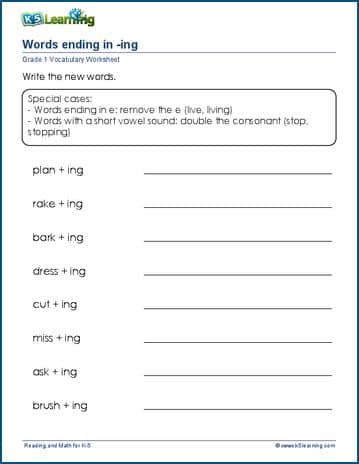 word endings worksheet