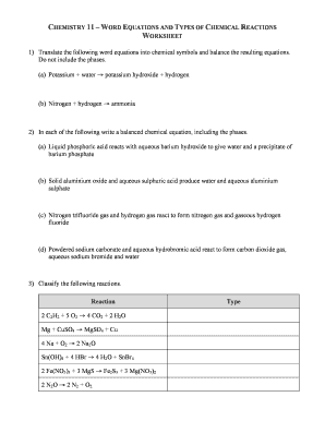 word equations chemistry worksheet answers