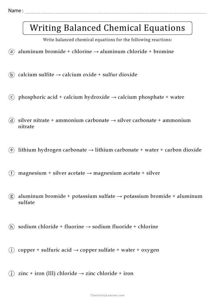word equations chemistry worksheet