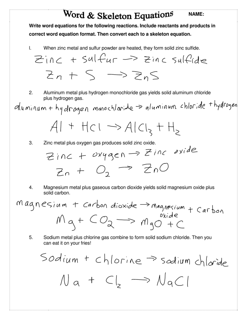 Word Equation Examples