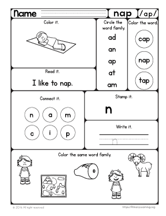 word families worksheet 1st grade