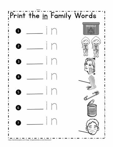 word family worksheet for kindergarten