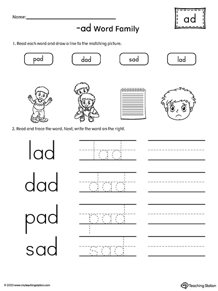 word family worksheet for kindergarten