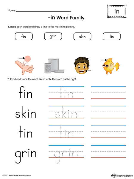 word family worksheet kindergarten