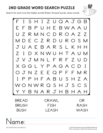 2nd Grade Word Search Spelling (Unit 20)  