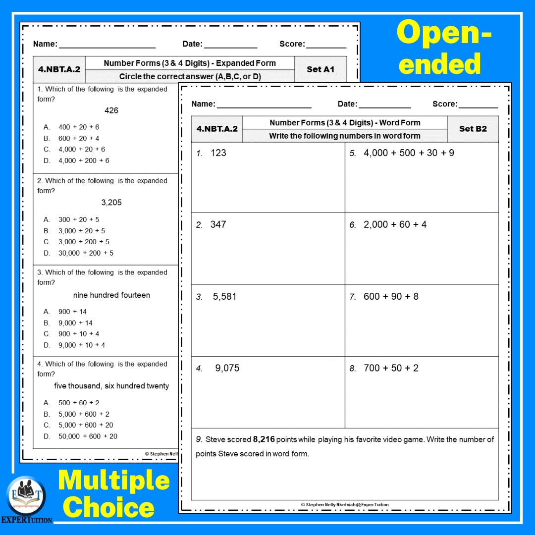 Standard, Expanded and Word Forms Worksheets - 3 &  4 Digits ...
