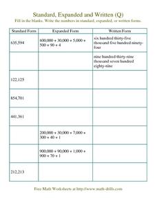 Standard, Expanded and Written Number Form (Q) Worksheet for 4th ...