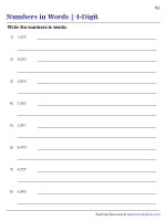 Numbers in Words Worksheets